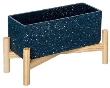 Ghiveci Albastru Cu Supoert Lemn L35 cm