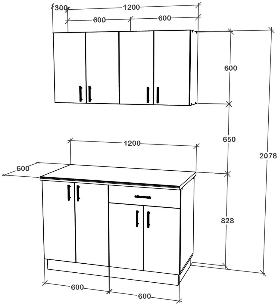 Set haaus V2, Stejar Bronz/Alb, Blat Thermo 28 mm, L 120 cm