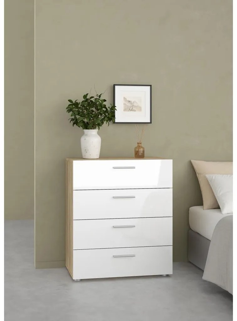 Comodă Pedro, stejar sonoma / alb lucios