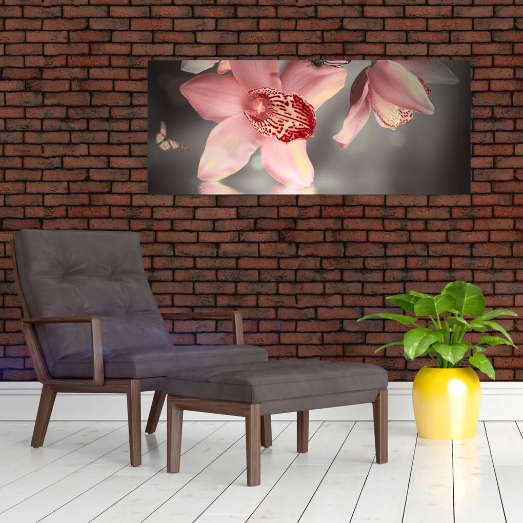 Tablou - Flori și fluture (120x50 cm)