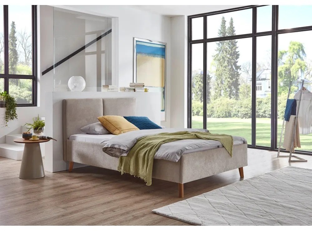 Pat matrimonial bej tapițat cu somieră 140x200 cm Piano – Meise Möbel