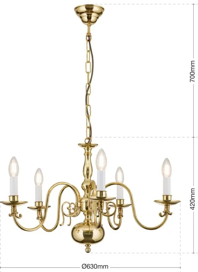 Candelabru 5 brate design clasic FLAMISCH, alama lucioasa