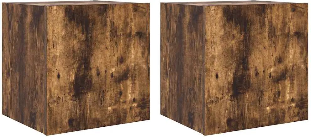 vidaXL Comodă TV de perete cu LED, 2 buc. stejar fumuriu, 40,5x35x40cm