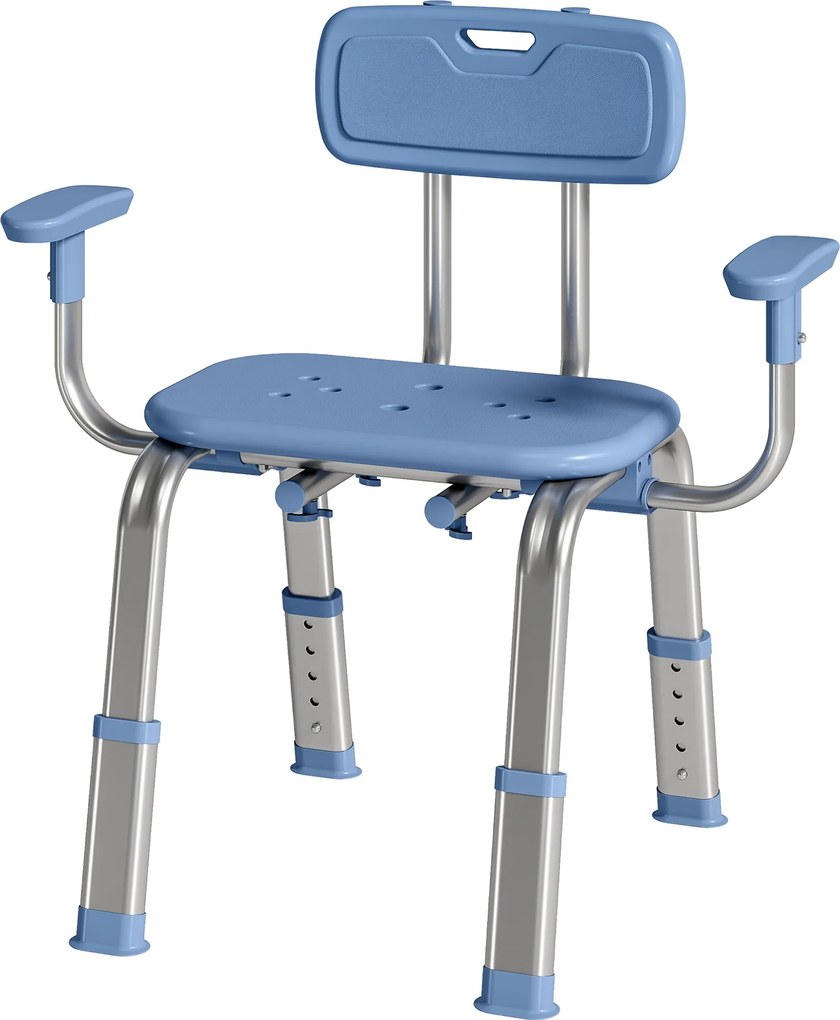 HOMCOM Taburet de duș scaun de duș ergonomic cu mânere, spătar, înălțime și șezut reglabile, albastru | Aosom Romania