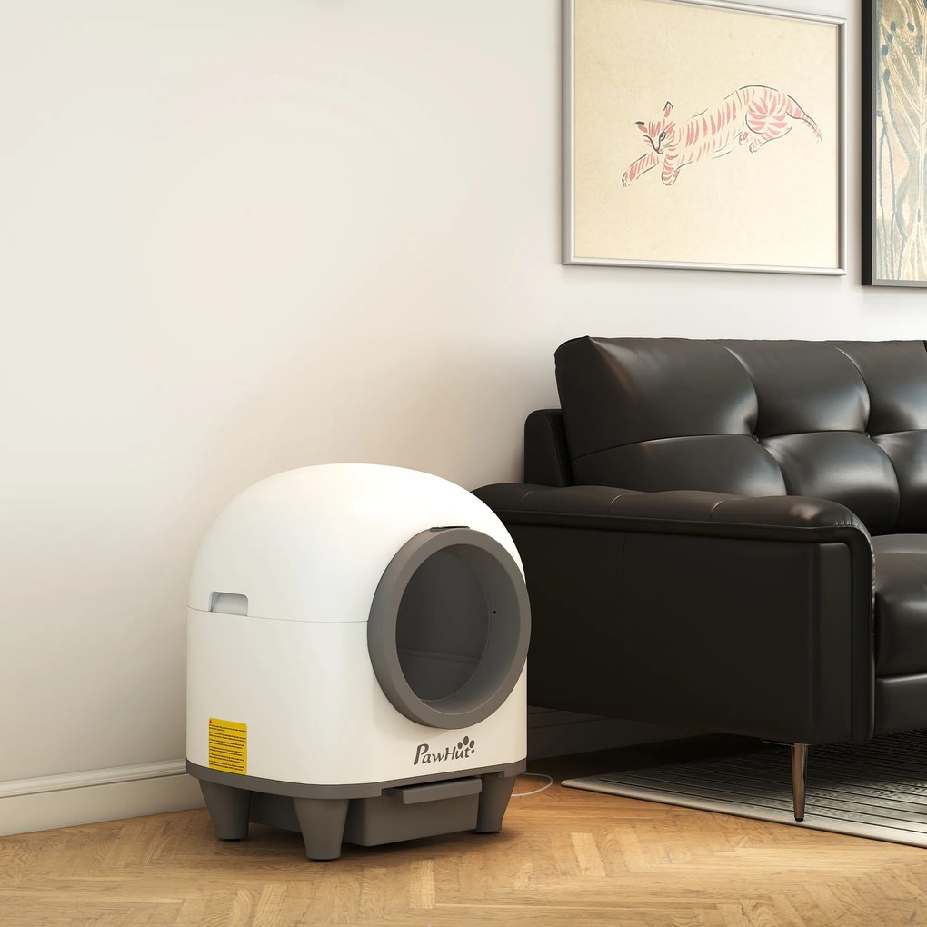 PawHut Litiera auto-curățătoare de 80L pentru Pisici 1-5 kg din PP Alb și Gri | Aosom Romania