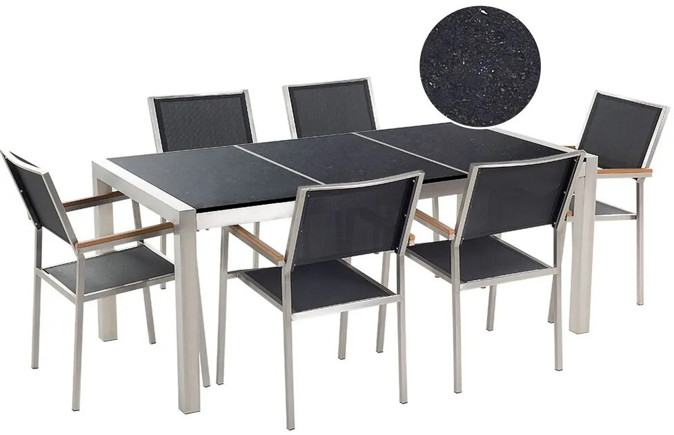 Set de masă pentru grădină Grosso (piatră naturală) (scaune negre). 1011625