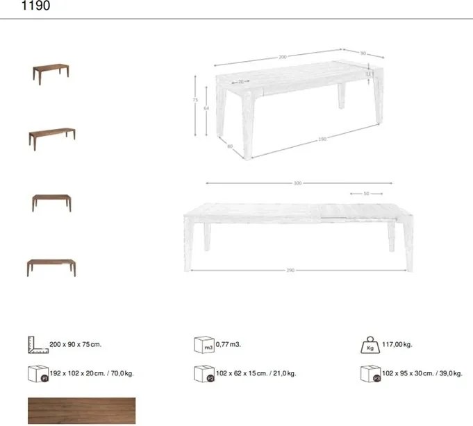 Masa extensibila design LUX Walnut 200-300cm