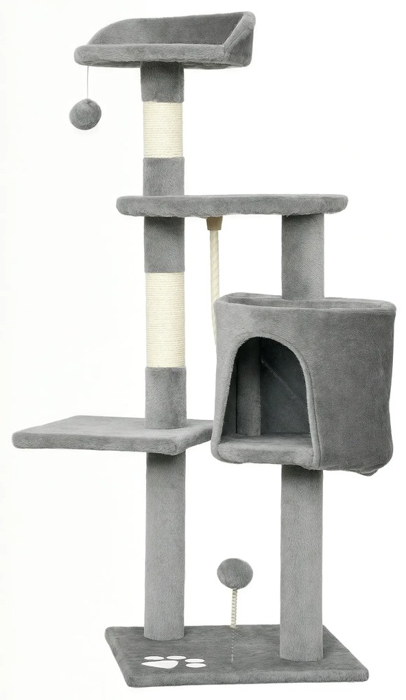 PawHut Copac de pisici multifuncțional zgârie zgâriețuri platforme adăpost sfoară jucării 40 x 40 x 114 cm gri | Aosom Romania