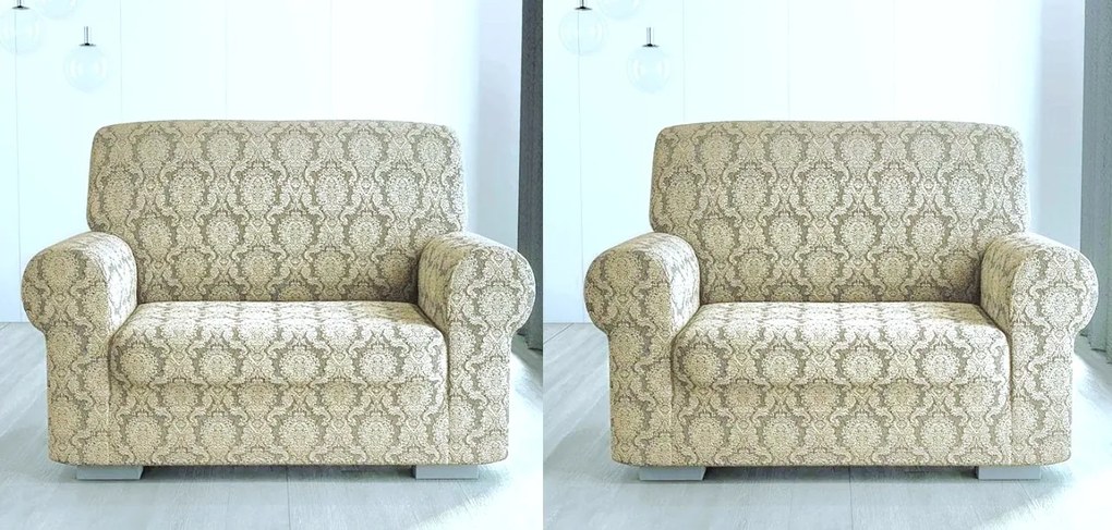 Set 2 huse elastice pentru fotolii, fara volanas, cu model Jacquard Bej Deschis