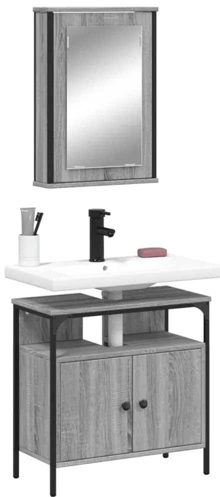 vidaXL Set mobilier de baie, 2 piese, gri sonoma, lemn prelucrat
