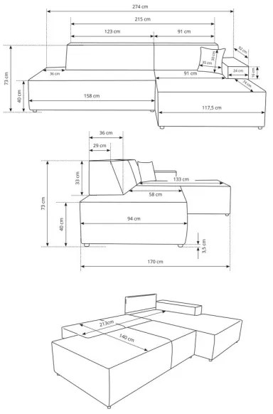 Canapea colțar extensibilă TERAMO în formă de L, cu spațiu de depozitare, partea dreaptă, bej