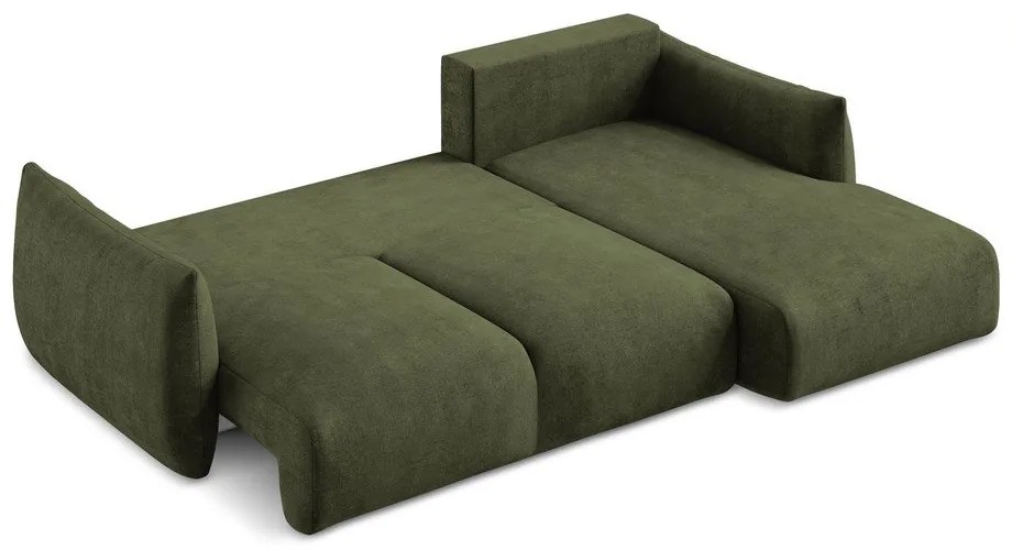 Colțar verde extensibil cu tapițerie din chenille (cu colț pe partea dreaptă/cu șezlong) Leila – Makamii