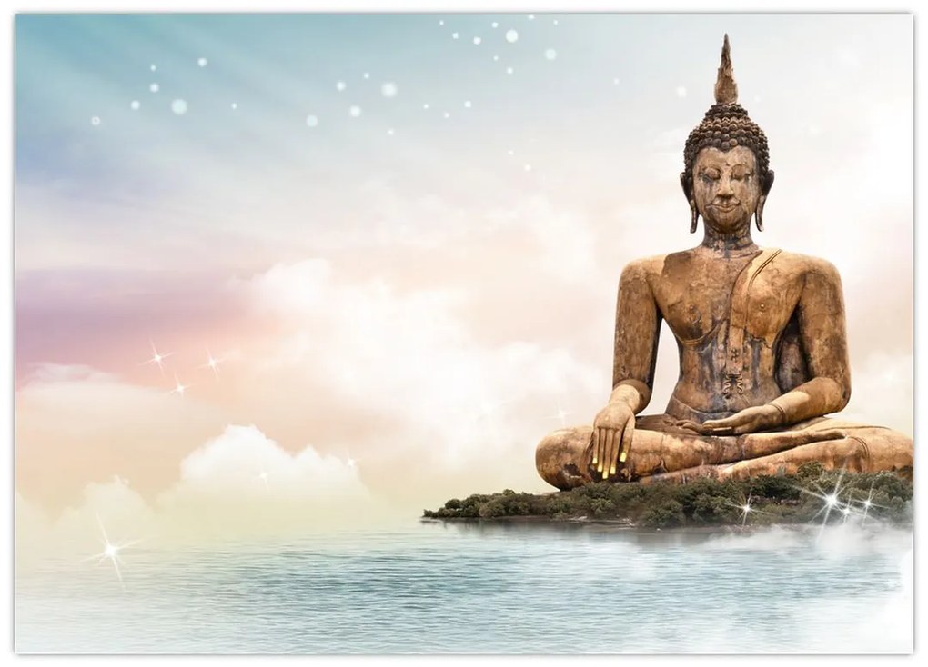 Tablou pe sticlă - Buddha care supraveghează pământul (70x50 cm)