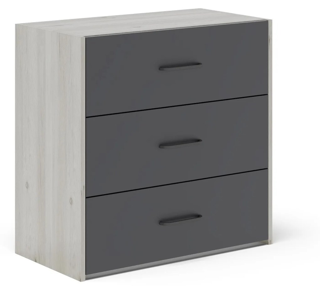 Comoda Malmo, 3 Sertare, Stejar Alb/Antracit, 80 x 42 x 80 cm