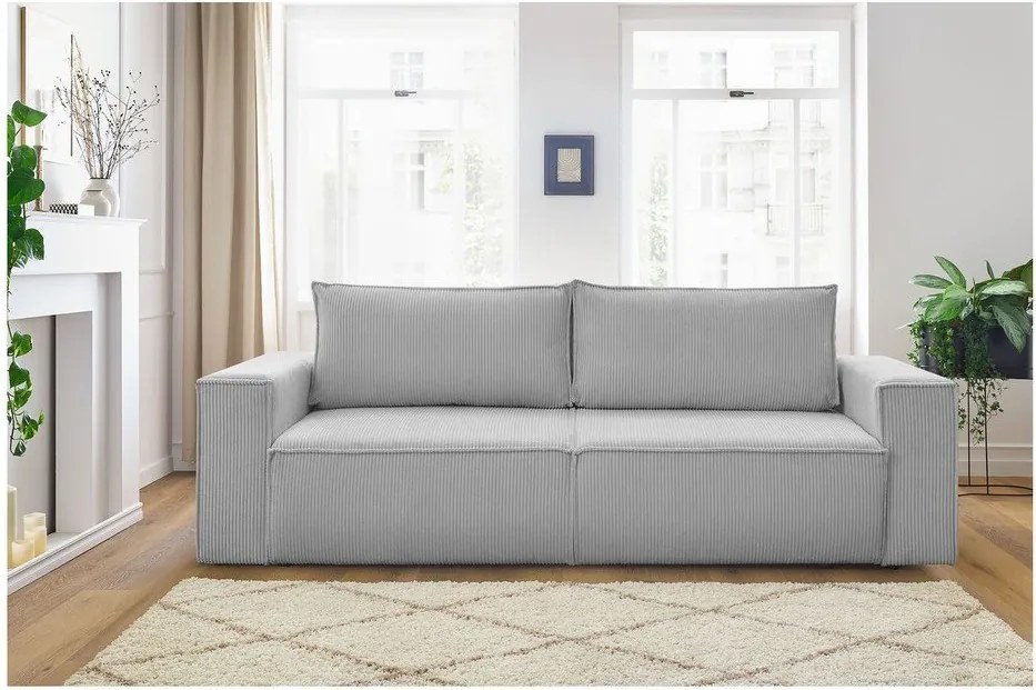 Canapea gri deschis extensibilă cu tapițerie din catifea reiată 245 cm Nihad – Bobochic Paris