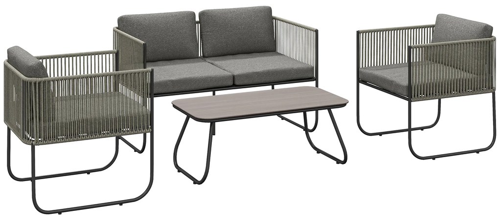 Outsunny Set de mobilier de grădină din poliratan lounge cu canapea, scaun, masă, perne rezistente la intemperii 116 x 60 x 69 cm maro + gri închis | Aosom Romania