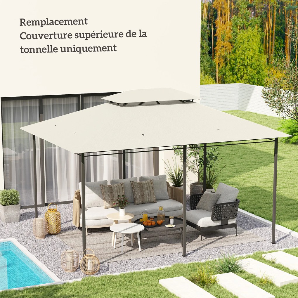 Outsunny Husă de schimb pentru pavilion husă pentru tonelă 4 x 3 m, acoperiș dublu cu orificii de drenaj, poliester 180 g/m², crem | Aosom Romania