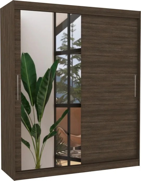 Dulap cu usi glisante si oglinda 180x215 cm, Tom, ADRK Furniture (Culoare: Trufă)