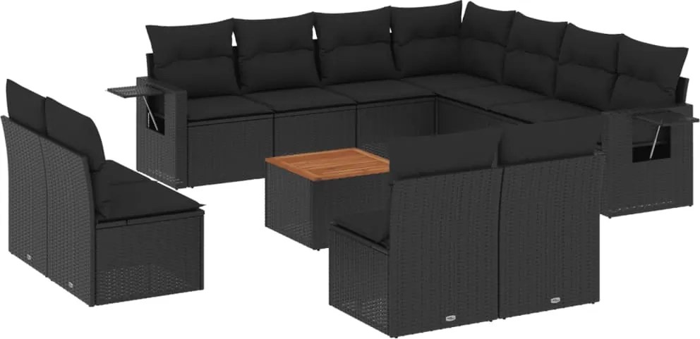 vidaXL Set canapele de grădină, 12 piese, cu perne, negru, poliratan