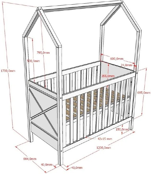 Pătuț alb din lemn de pin cu înălțime reglabilă 60x120 cm Scott – Vipack
