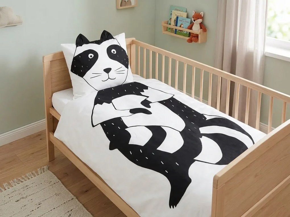 Lenjerie de pat din bumbac pentru patut RACCOON negru-alb Dimensiune lenjerie de pat: 40 x 60 cm | 100 x 135 cm
