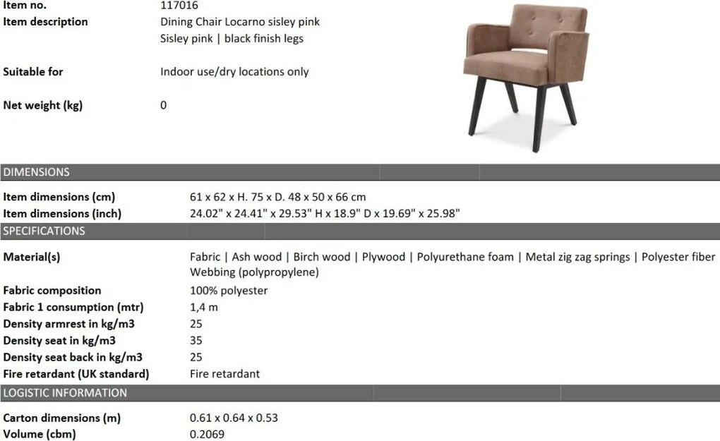 Scaun design LUX Locarno, Sisley pink