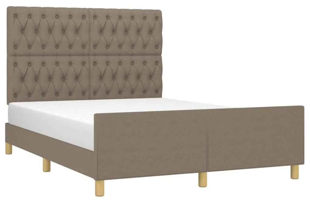Cadru de pat cu tablie, gri taupe, 140x200 cm, textil Gri taupe, 140 x 200 cm, Design cu nasturi