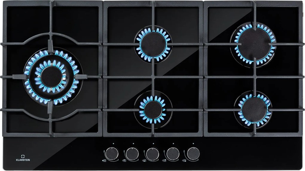 Klarstein Ignito Chef Edition, 5 zone, plită pe gaz, 5 arzătoare, arzătoare Sabaf, suprafață din sticlă ceramică