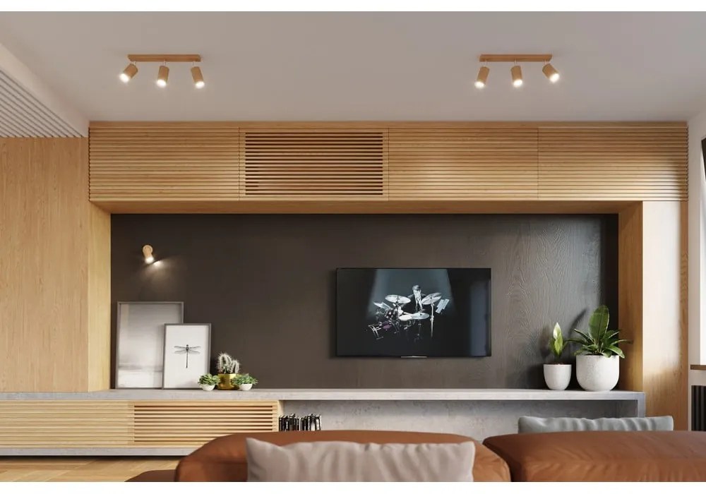 Plafonieră din lemn Sollux Ludwik, lungime 45 cm