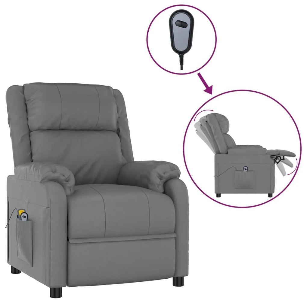 3143431 vidaXL Fotoliu de masaj electric, gri, piele ecologică