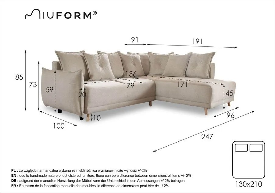 Colțar cărămiziu extensibil cu tapițerie din catifea reiată (colț dreapta) Lazy Lukka – Miuform