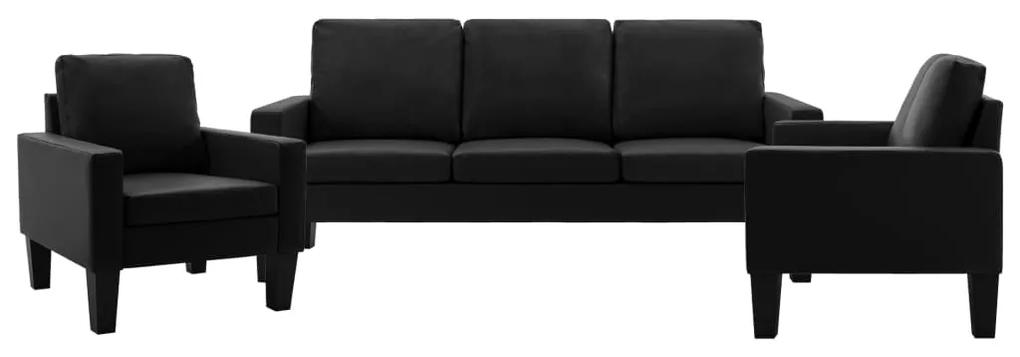 vidaXL Set de canapele, 3 piese, negru, piele ecologică