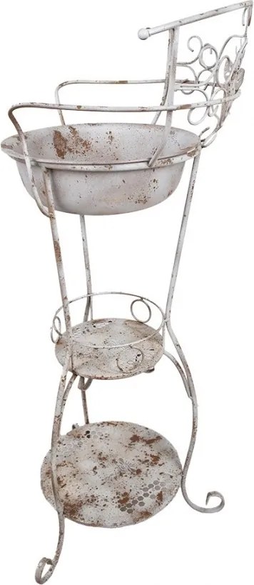 Lavoar decorativ de gradina, alb, din metal, aspect vintage, Abeille