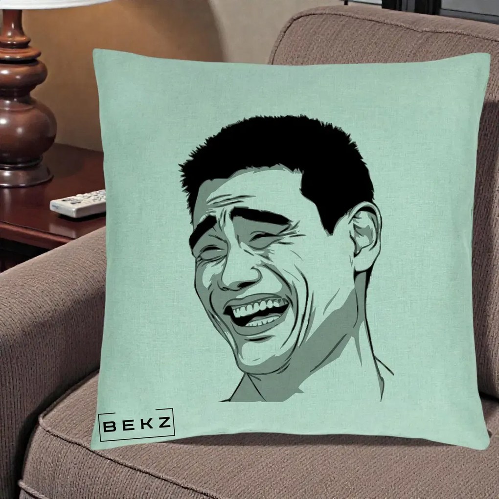 Perna Decorativa Yao Ming Meme, 40x40 cm, Verde Menta, Husa Detasabila, Perna Inclusa, BEKZ®