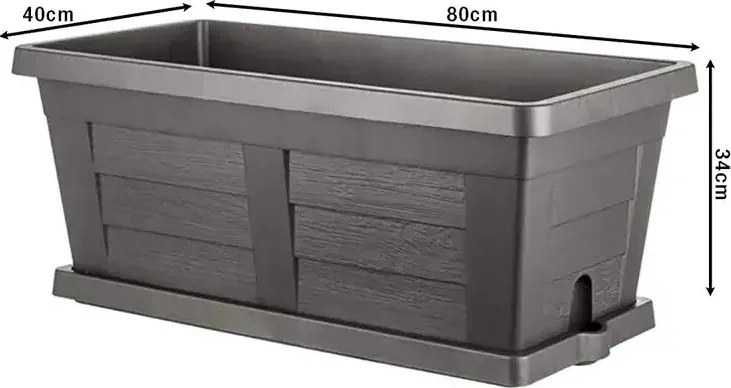 Ghiveci de grădină cu volum mare Bama Legno antracit, 80 x 40 x 35 cm, 80 cm