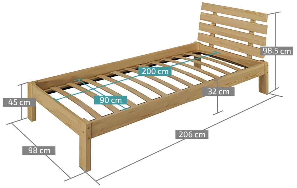 Pat de o persoana inalt Paris, nuc 90x200 cm Saltele: Cu saltele Coco Maxi 20 cm, Somiera pat: Fara somiera