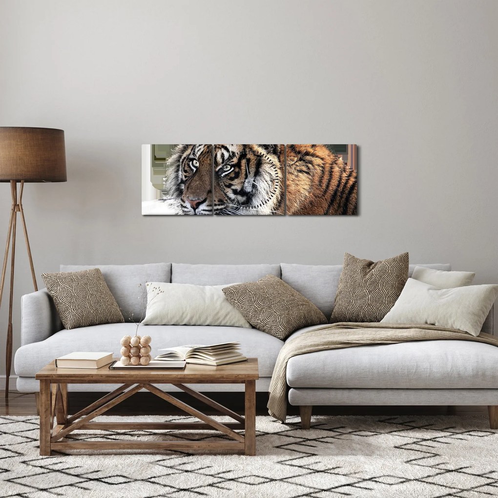 Tablou cu tigrul (cu ceas) (90x30 cm)