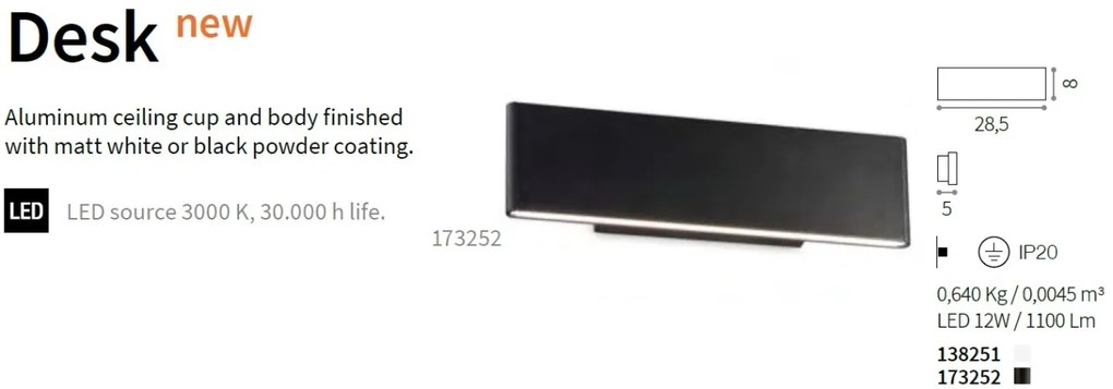 Aplica ambientala LED DESK AP2 NERO 173252 IDL