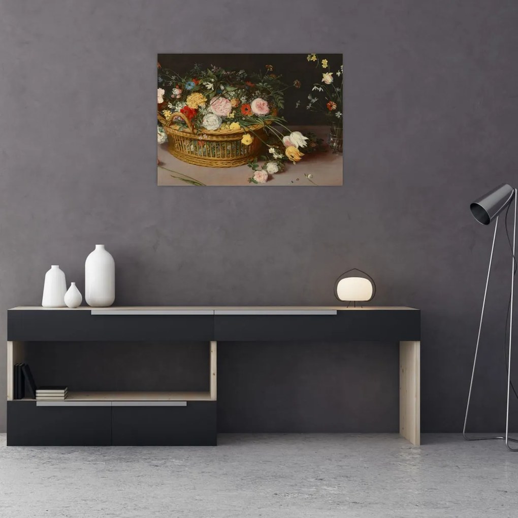 Tablou - Jan Brueghel the Elder, Flowers in a Basket and a Vase, reproducere (70x50 cm)