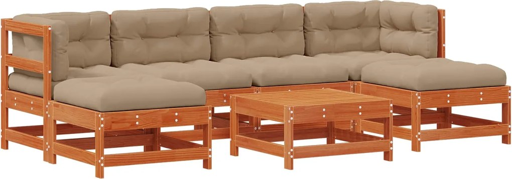 vidaXL Set de lounge pentru grădină 7 pcs Maro Ceară Lemn masiv de pin
