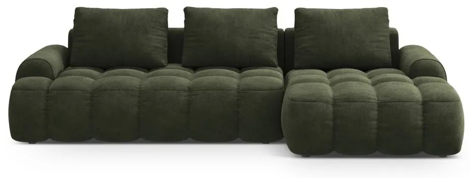 Colțar verde extensibil/cu spațiu de depozitare cu tapițerie din catifea (cu colț pe partea dreaptă/cu șezlong) Linz – Cosmopolitan Design