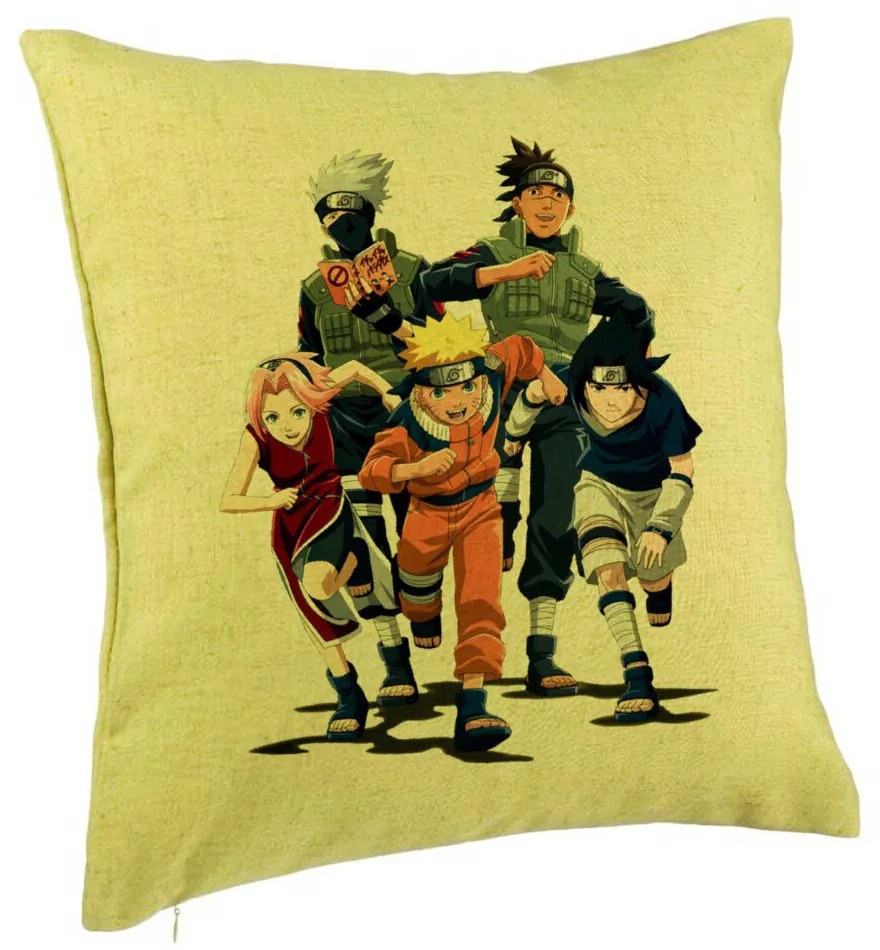 Perna Decorativa cu Naruto team, 40x40 cm, Verde, Husa Detasabila, Burduf