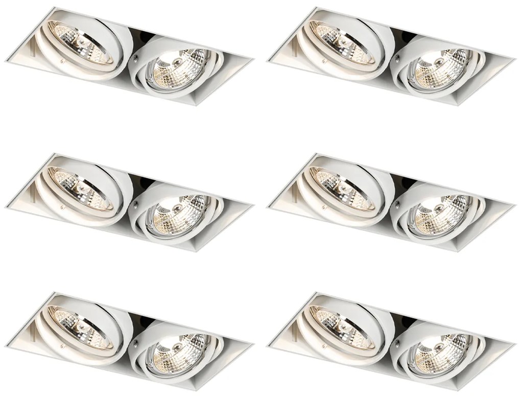 Set de 6 spoturi încastrate albe GU10 70mm cu 2 lumini fără ramă - Oneon