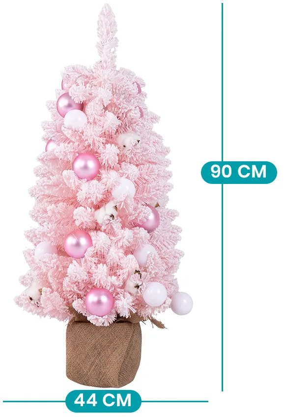 Brad de Crăciun Artificial Zăpezit cu Ornamente 90cm Roz