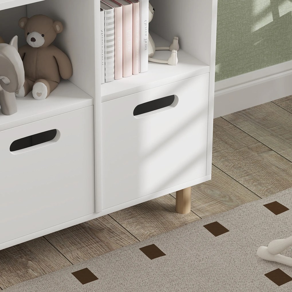 AIYAPLAY Bibliotecă pentru copii mobilier de depozitare pentru copii 3 nivele cu două sertare formă de casă 63,7 x 29,7 x 89 cm alb | Aosom Romania