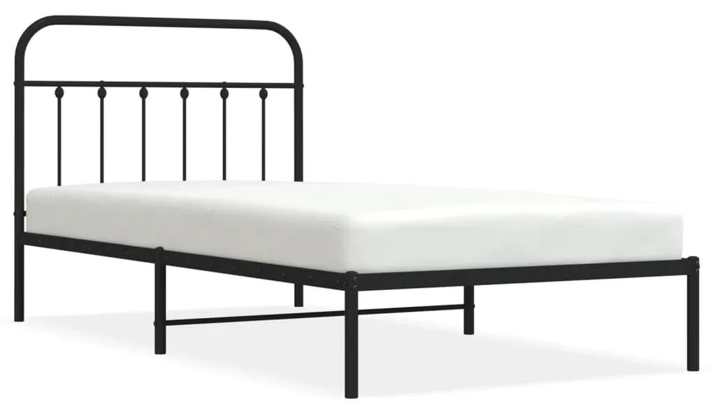 352574 vidaXL Cadru de pat din metal cu tăblie, negru, 107x203 cm