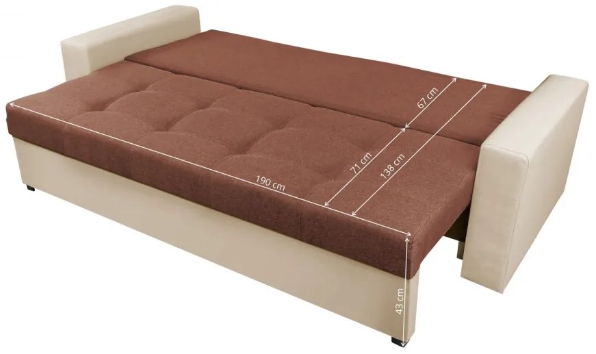 Canapea extensibila, Toledo, 226x90x86 cm, lada de depozitare, Crem/Maro