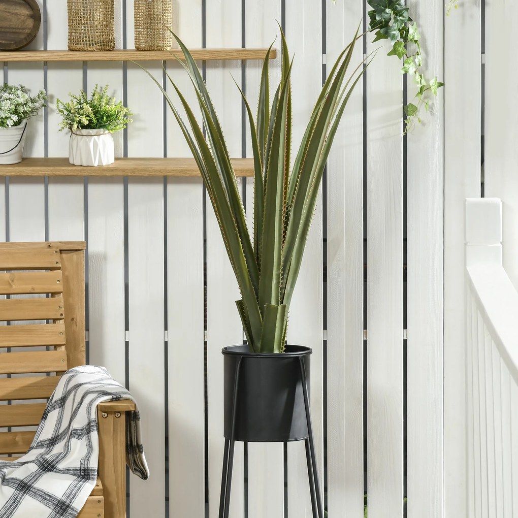 HOMCOM Plantă artificială tip agave în ghiveci, înălțime 90 cm, 16 frunze, interior și exterior, realism ridicat | Aosom Romania