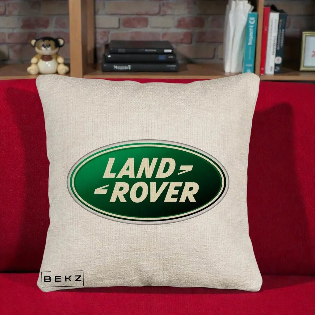 Perna Personalizata cu emblema Land Rover, 40x40 cm, Bej Canapea, Husa Detasabila, Perna Inclusa, BEKZ®