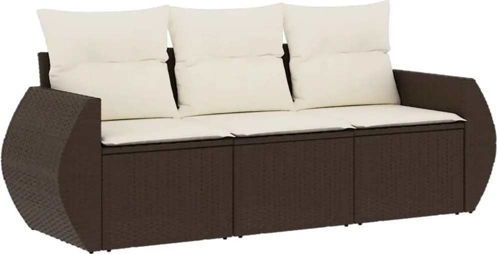 vidaXL Set canapele de grădină cu perne, 3 piese, maro, poliratan